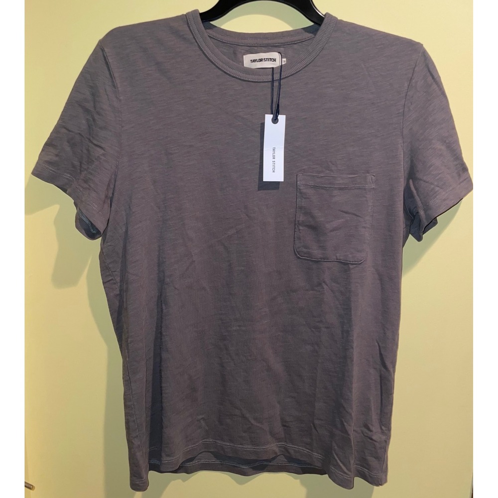 Taylor Stitch Mens Heavy Bag Tee Dusty Purple Grey Pocket T-Shirt Size 38 Small